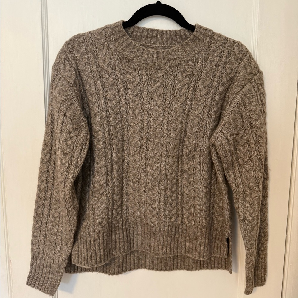 Muji Women's Cable Knit Crewneck Sweater - Taupe